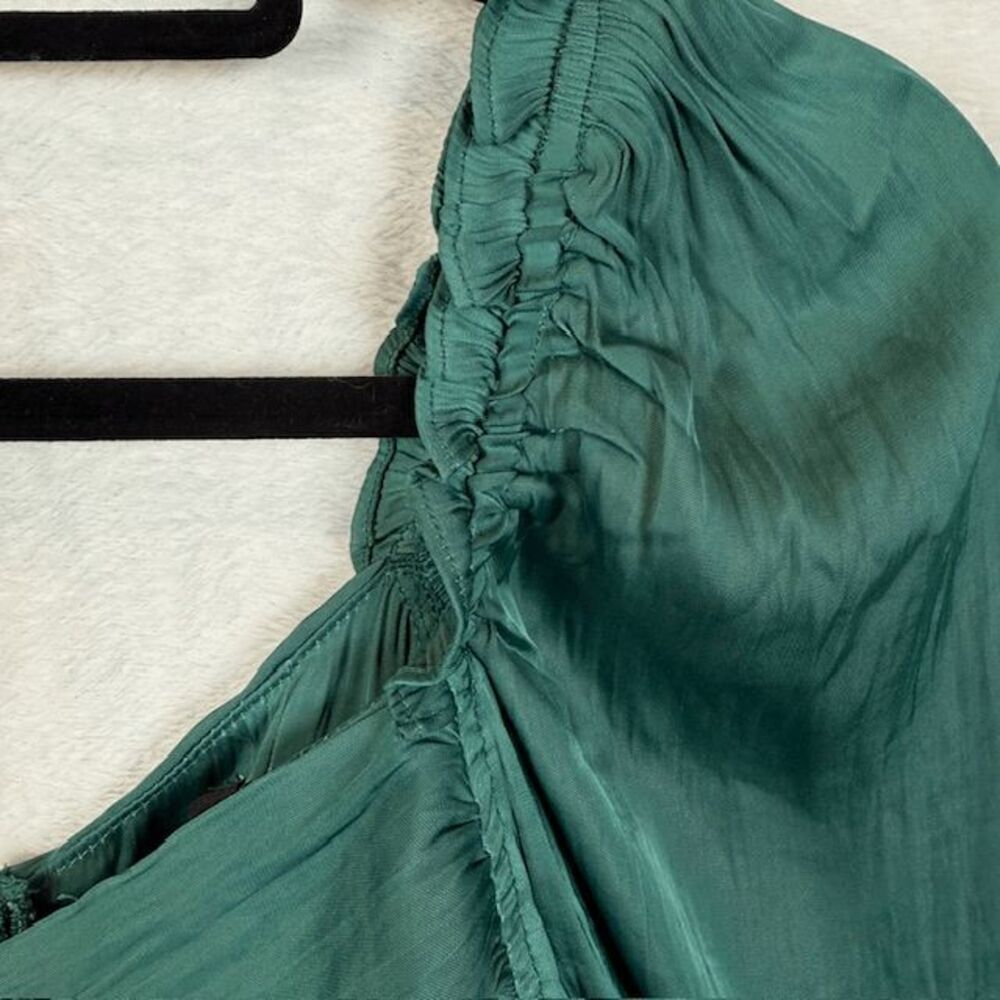 NWT House of Harlow Emerald Green Ruched Balloon Sleeve Cropped Blouse Size XS - Picture 3 of 12